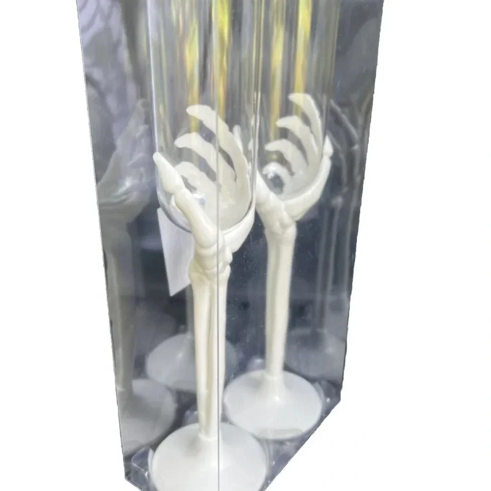 NEW Pair of Halloween Skeleton Hand Wine Glasses